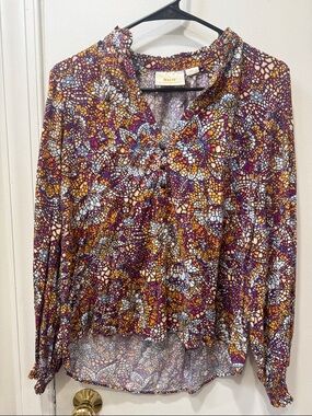 Maeve by Anthropologie Floral Mosaic Long-Sleeve Blouse